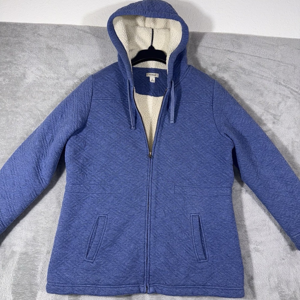 L.L. Bean Jacket Womens Light Blue Sherpa Lined Quilted Fleece Zip Classic - Picture 2 of 9